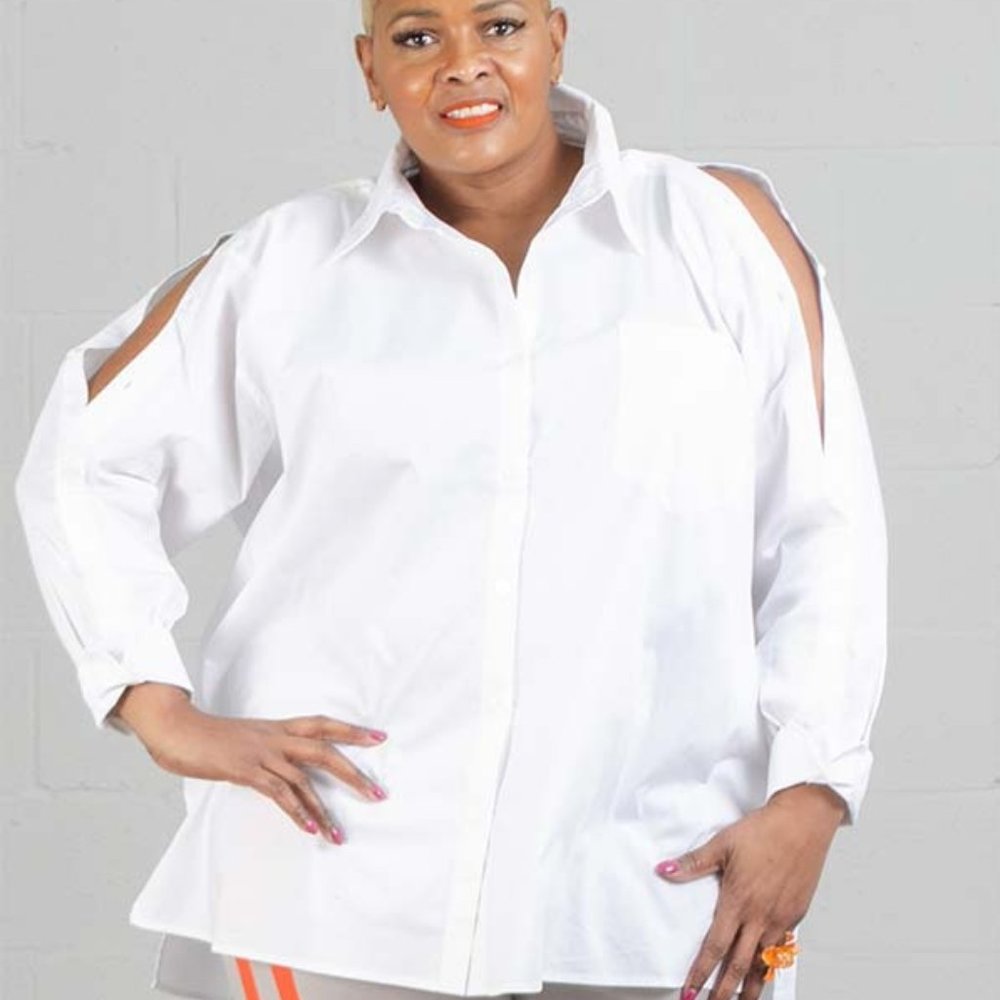 SPECIAL SALE PRICE NWT DUBGEE BY WHOPPI SIDE BUTTON SHIRT SLEEVE WHITE size XL